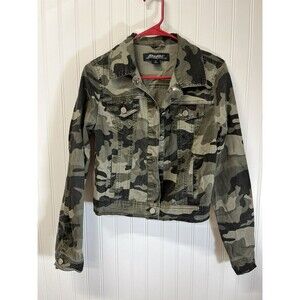 Jou Jou Military Style Camo Jacket Silver Buttons. Flap & Side Pockets Wm Sz SM